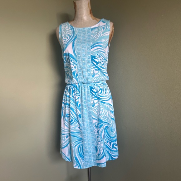 Lilly Pulitzer Dresses & Skirts - Lilly Pulitzer Shirttail Turquoise and White Patterned Dress NWOT